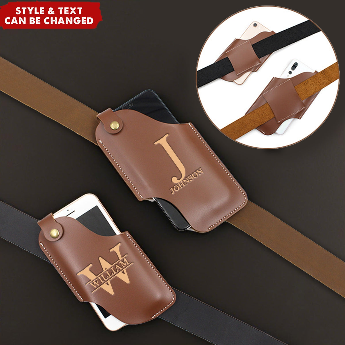 Personalized Leather Phone Loop Holster Case Pouch Belt Waist Bag