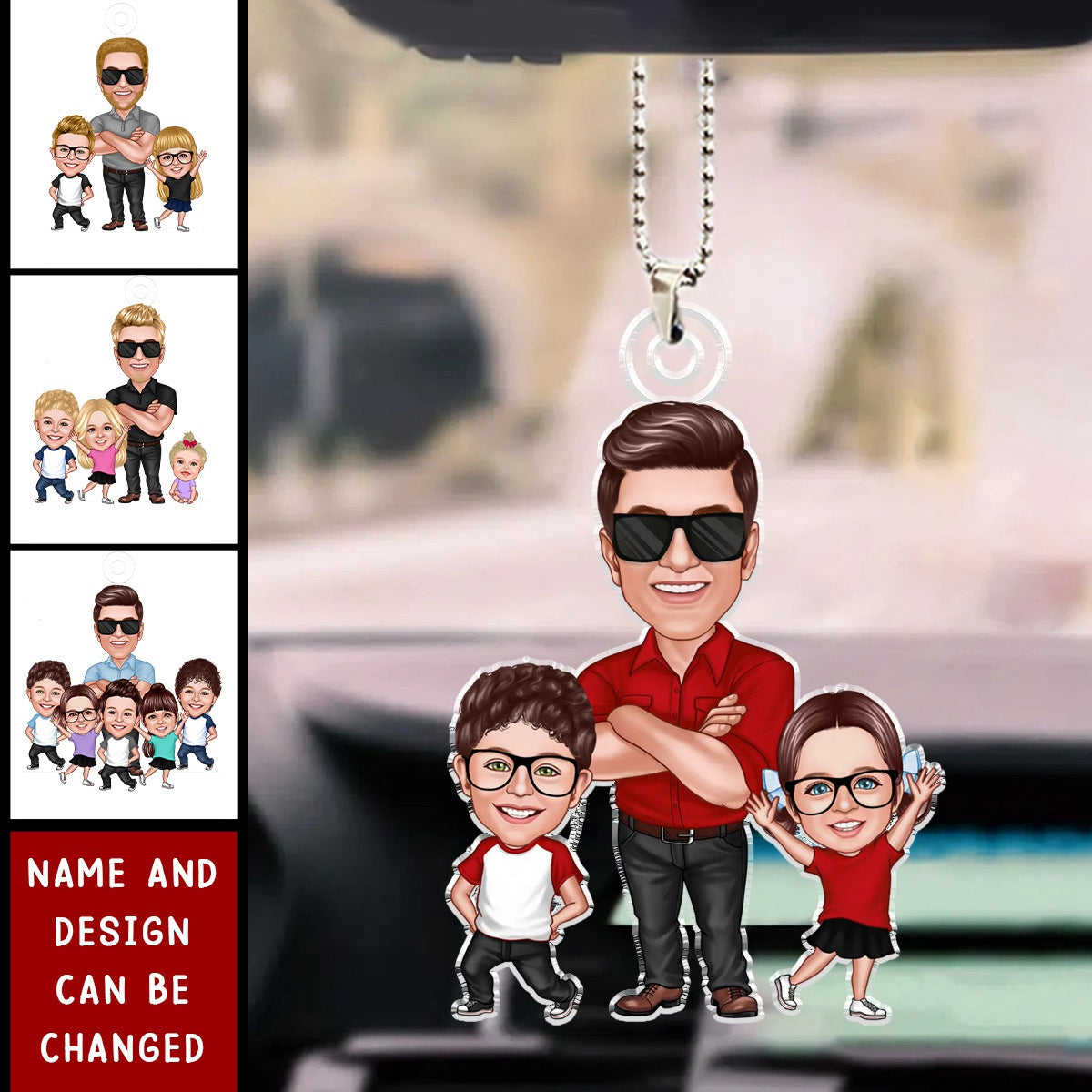 Dad Papa Grandpa Kids Caricature - Personalized Car Ornament