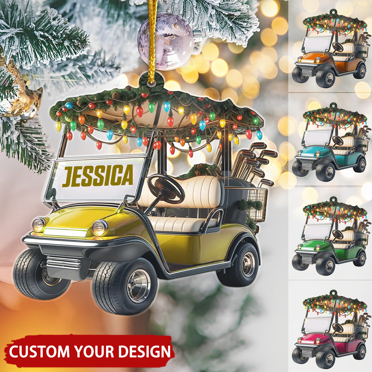 Golf Cart With Christmas Light Personalized Christmas Ornament, Gift For Golf Lover
