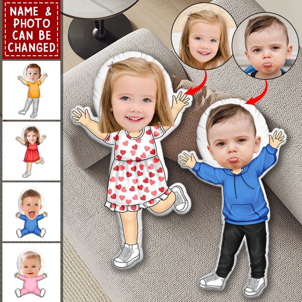 Custom Photo Funny Face Happy Kid - Gift For Grandkids, Siblings - Personalized Custom Shaped Pillow