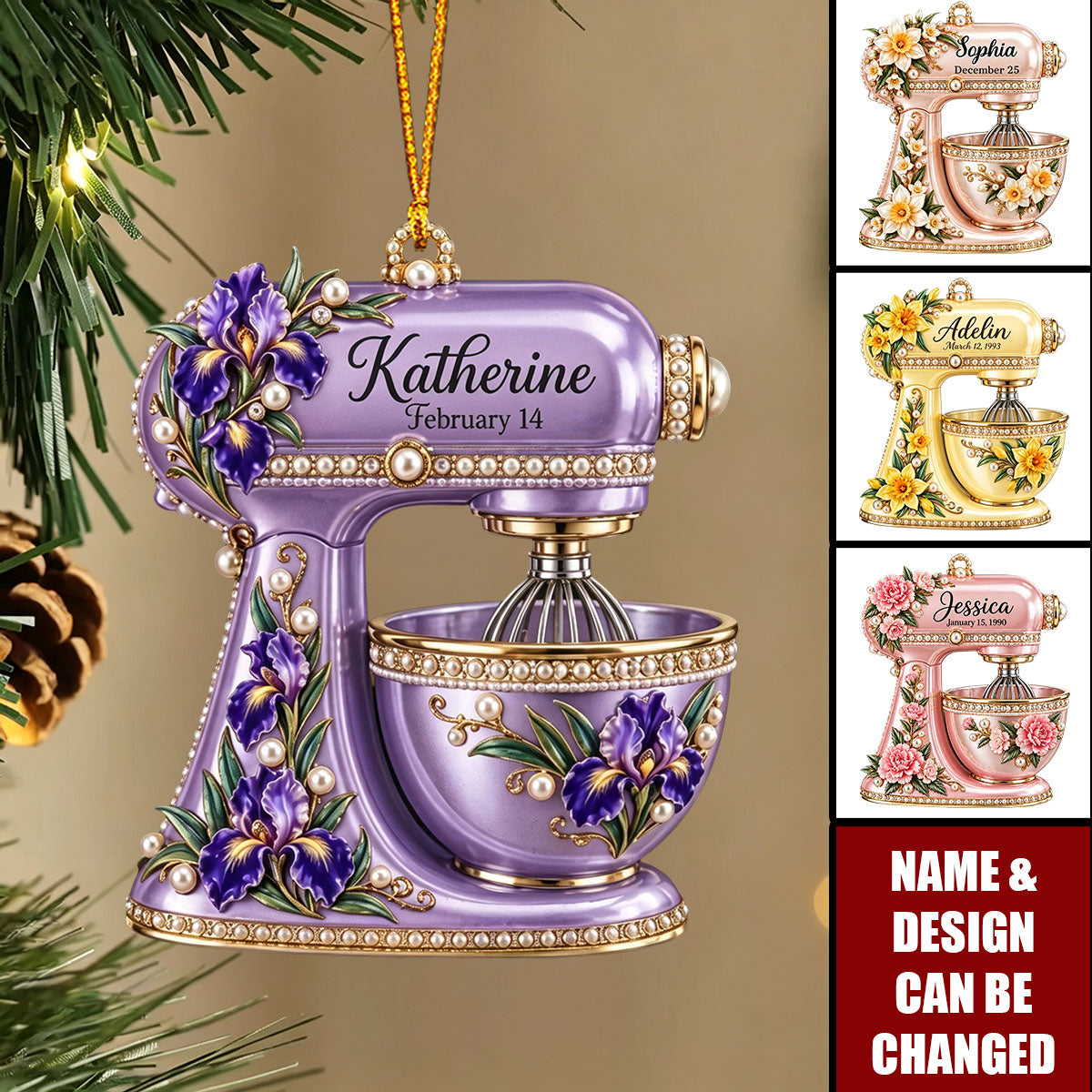 Birth Month Flower Baking Mixer Ornament - Personalized Christmas Gifts For Baking Lovers