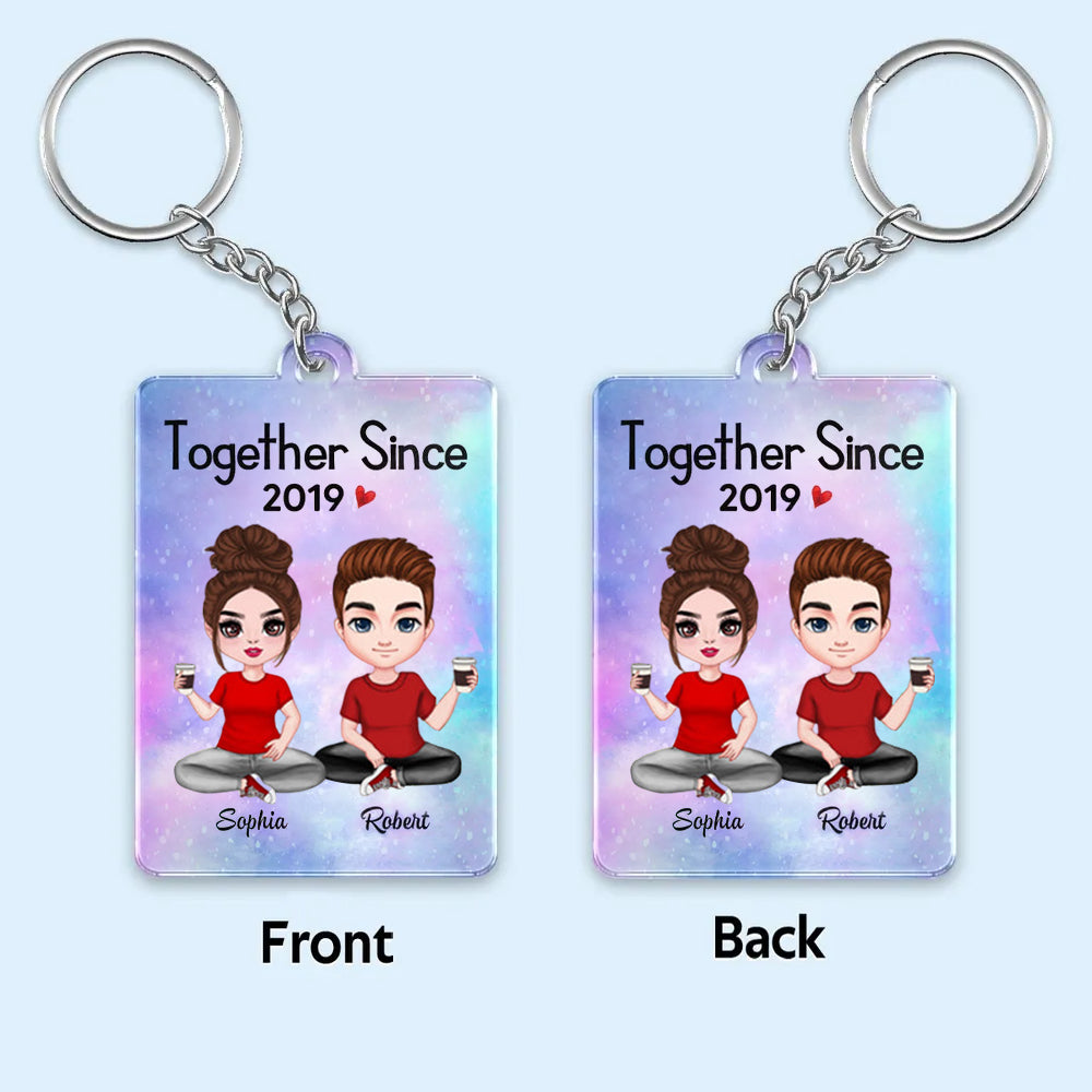 Doll Couple Sitting Together Since Personalized Acrylic Keychain