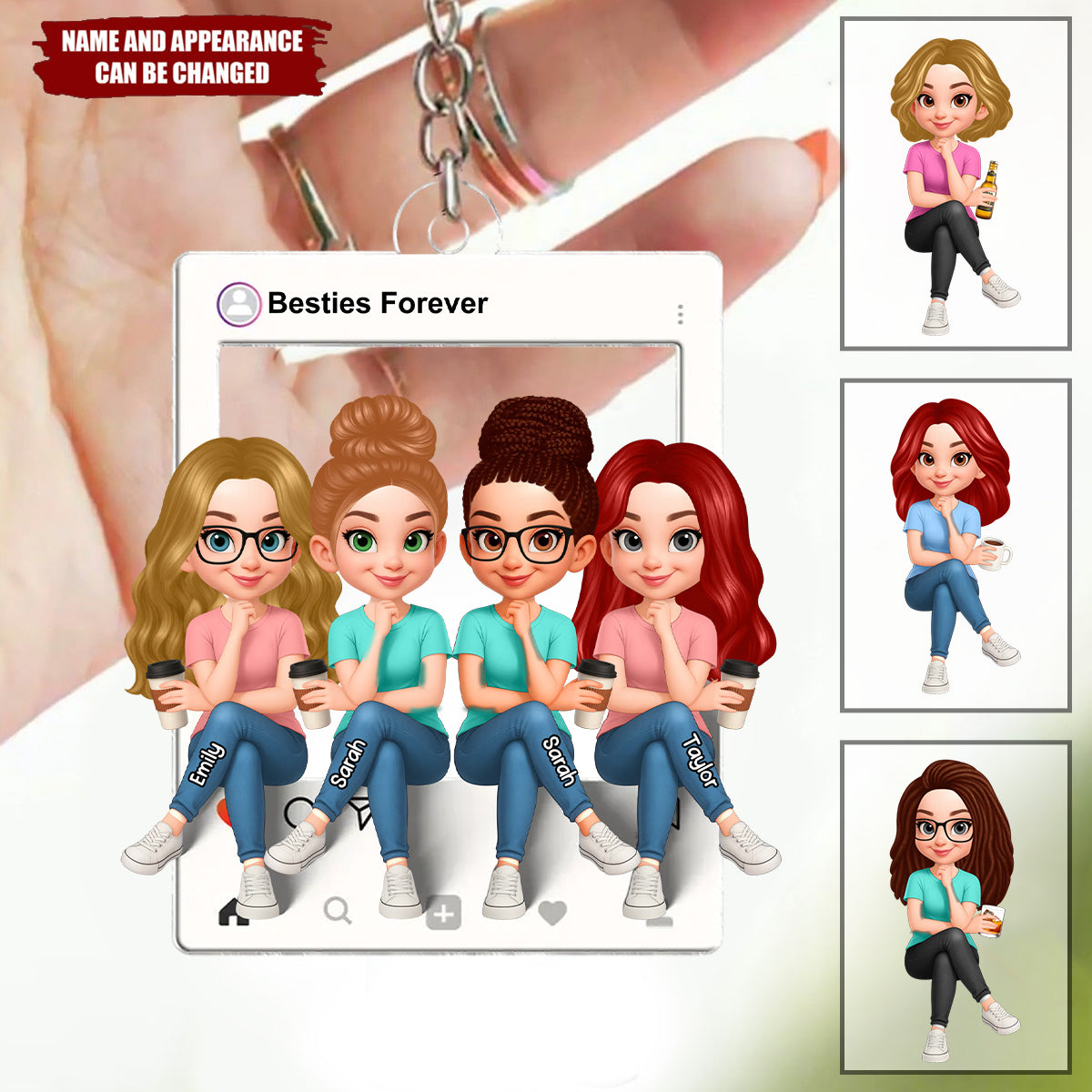 Besties Sisters Social Network Frame - Personalized Acrylic Keychain