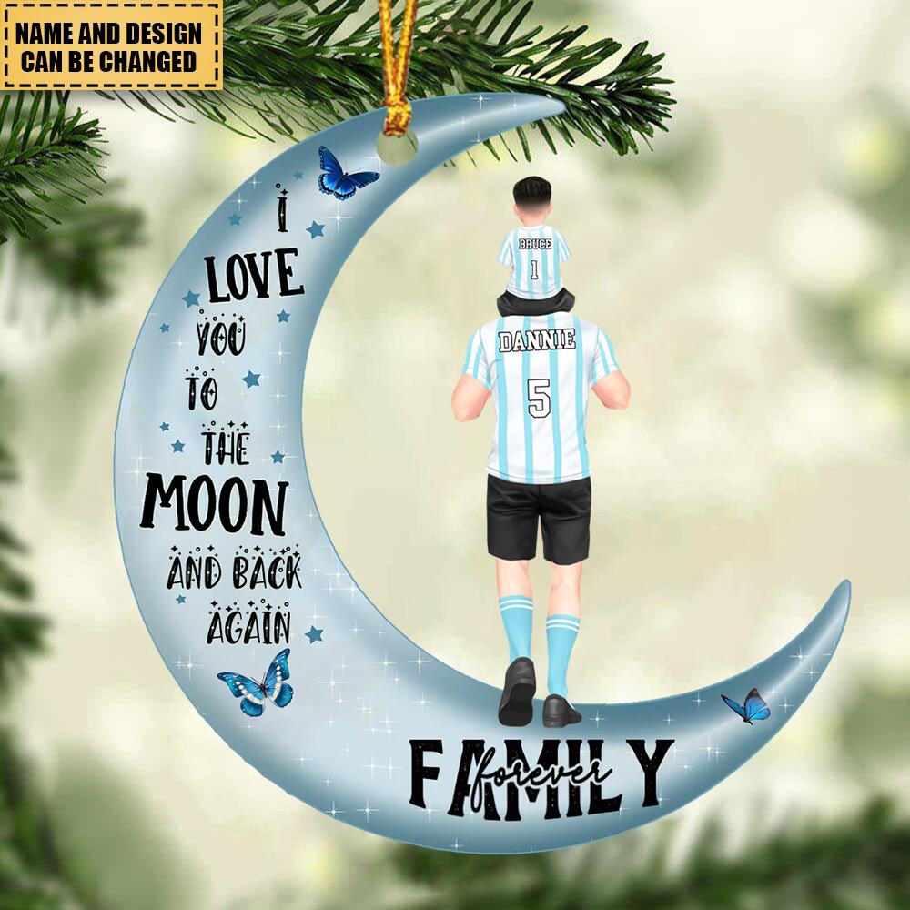 Dad And Kids Together On Moon Christmas Gift Personalized Acrylic Ornament
