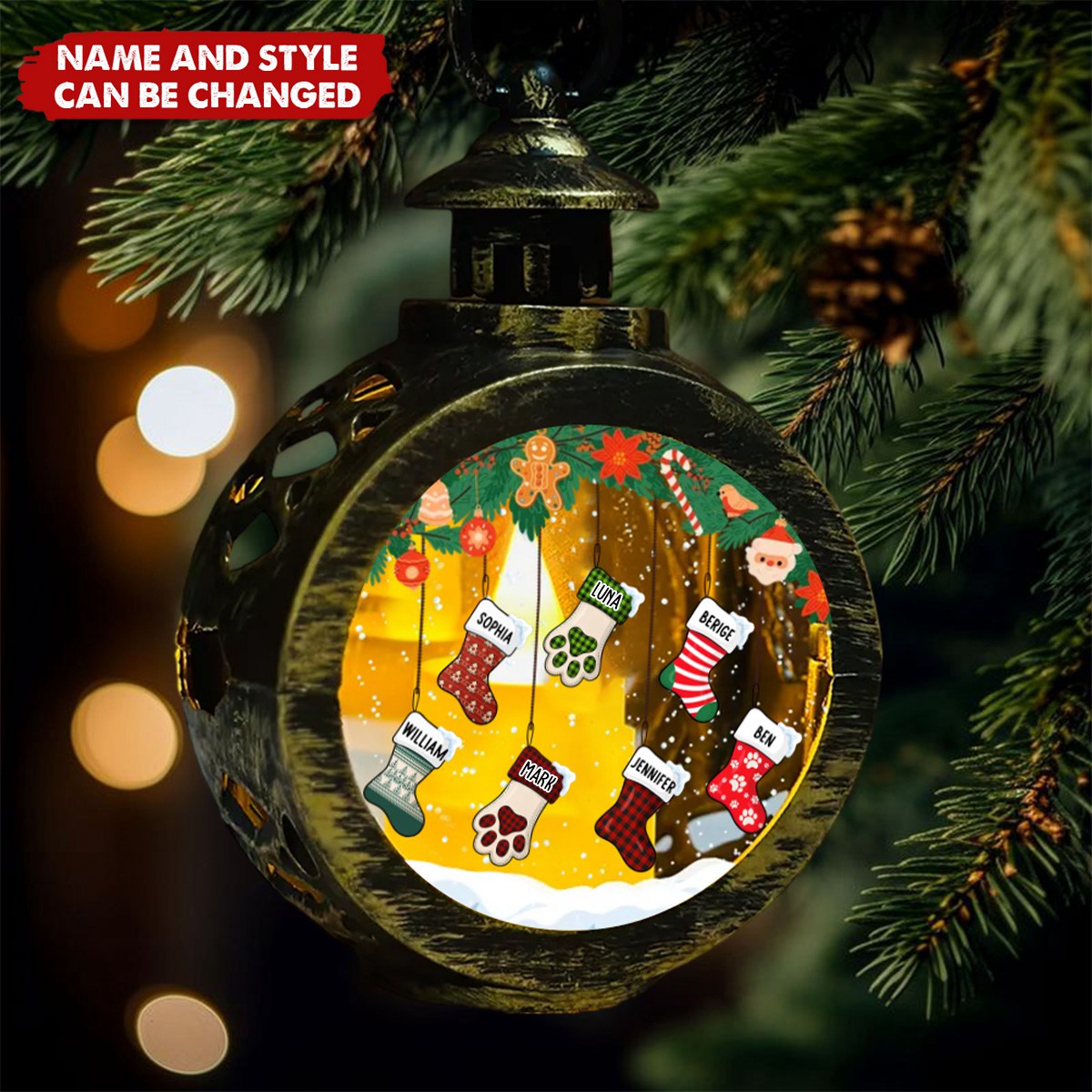 Lovely Stockings Hanging - Personalized Custom Christmas Lantern