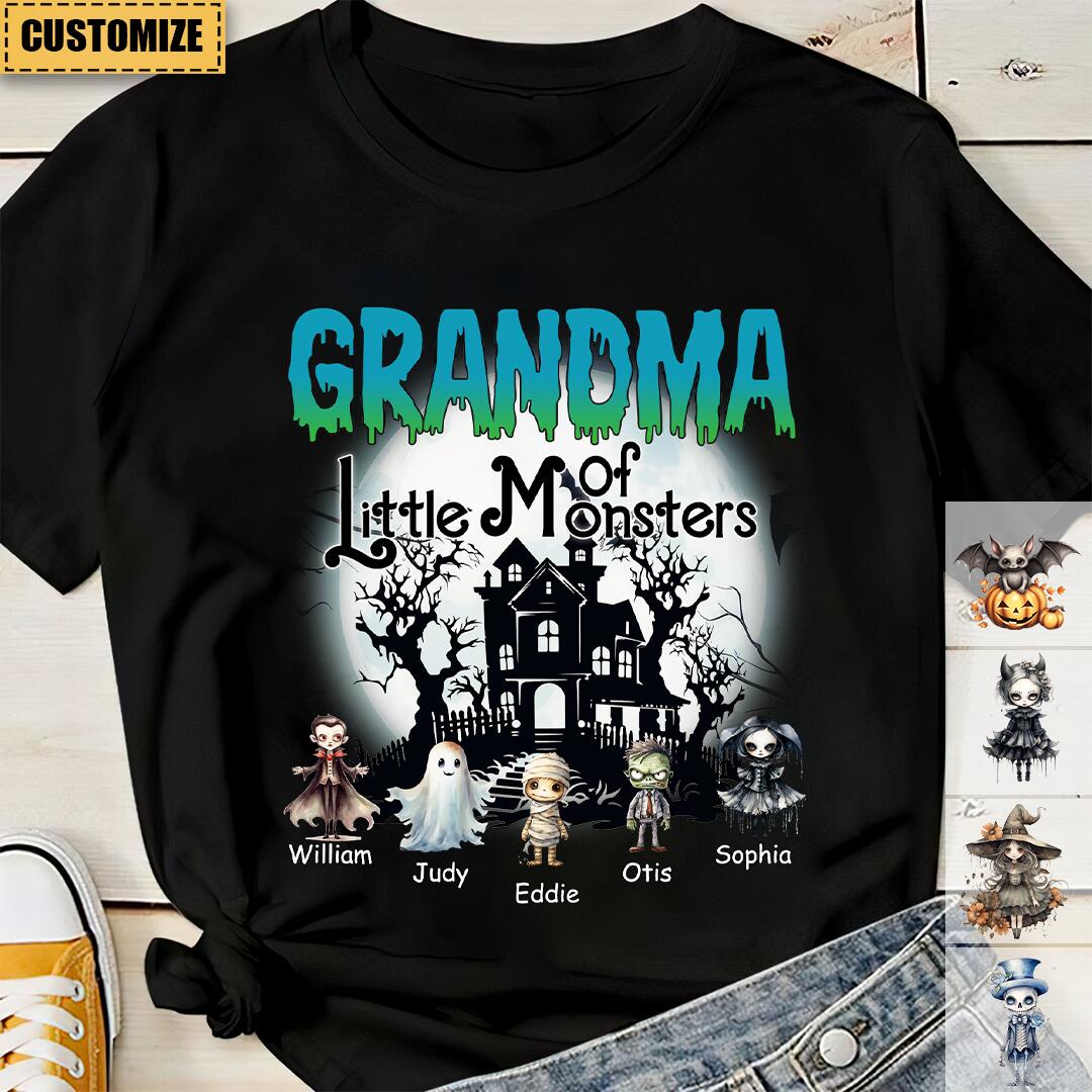 Nana/Grandpa Of These Little Monsters - Family Personalized Custom Unisex T-Shirt - Gift For Parents, Gift For Grandparents, Halloween Ideas