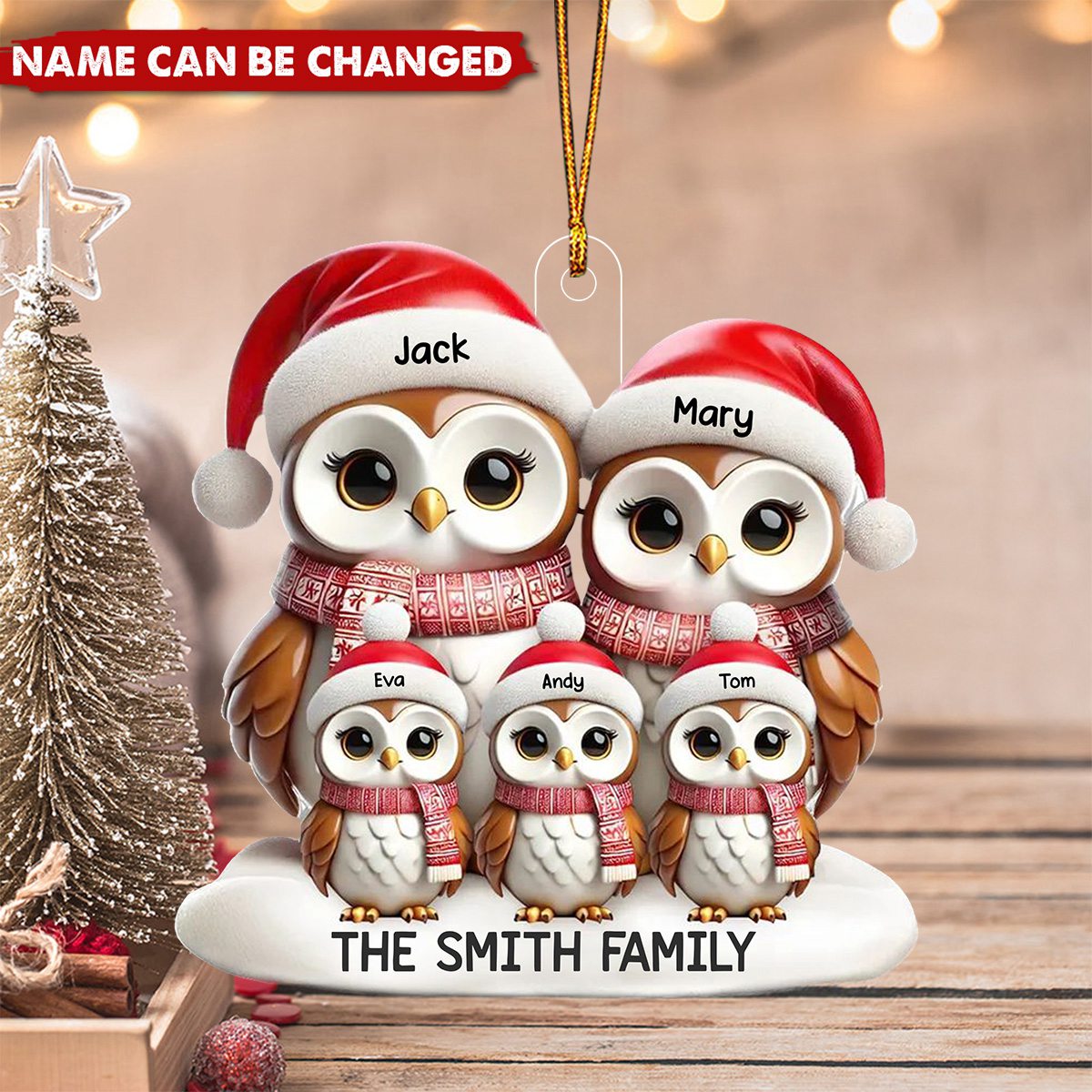 Owl Family Christmas Personalized Acrylic Ornament