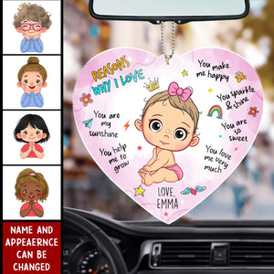 Gift For Mom Reasons Why I Love Mommy Transparent Personalized Acrylic Car Ornament