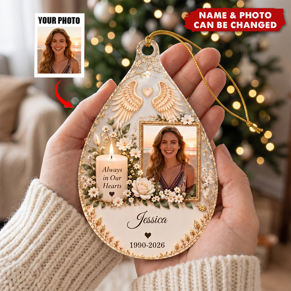 Guardian Angel Photo Memorial Ornament – Personalized Shaped Acrylic Keepsake – In Memory Of A Loved One