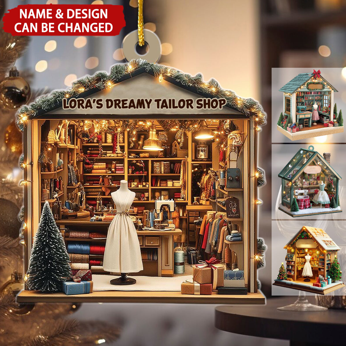 Dreamy Tailor Shop Personalized Christmas Ornament, Gift for Fashion Designer, Fashion Lover