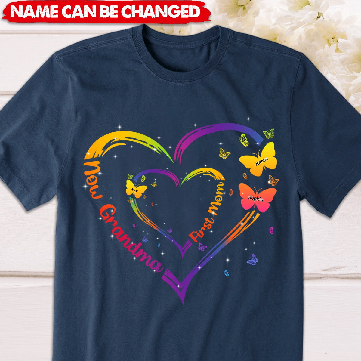 First Mom Now Grandma With Butterfly - Personalized Shirt