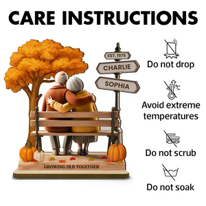 Custom Old Couple Fall Season Park - Personalized Standing Wooden Plaque