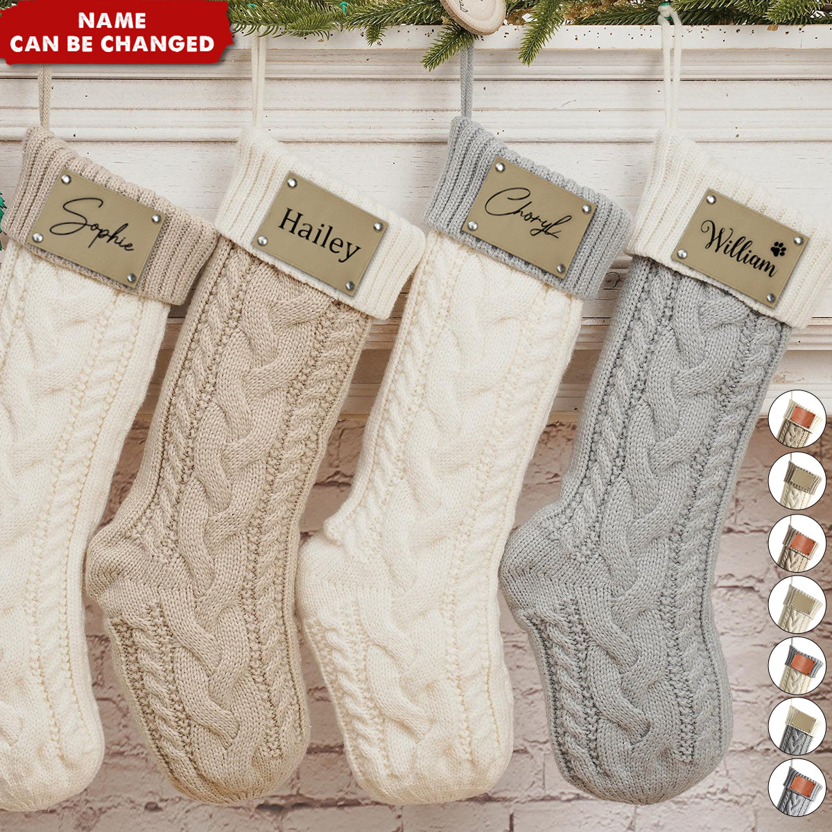 2024 Leather Patch Personalized Knit Christmas Stockings