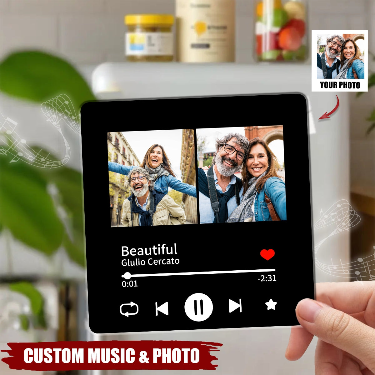 Couple Custom Song And Multiple Photo Playable Music Fridge Magnet