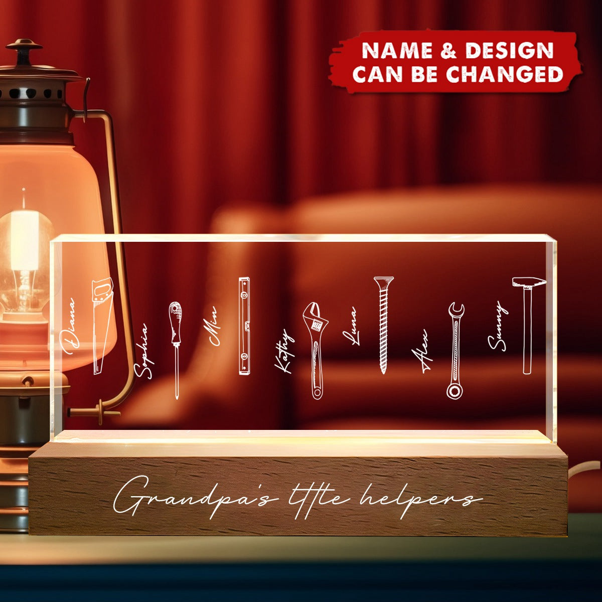 Grandpa Dad Little Helpers Personalized Acrylic Block LED Night Light