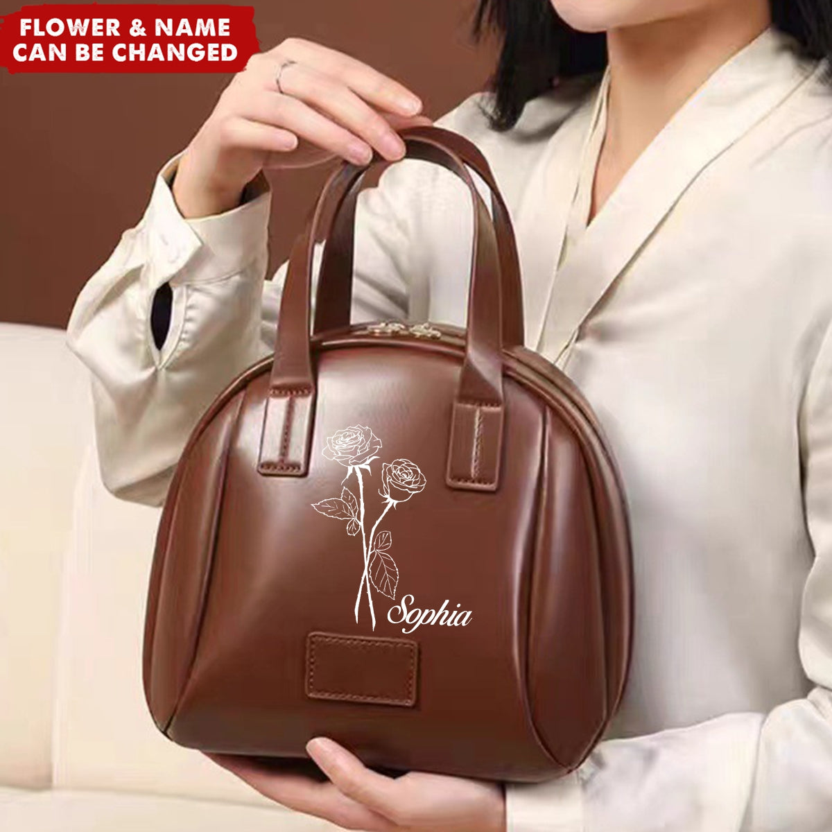 Shell-Shaped Personalized Birthday Flower Leather Travel Organizer Makeup Bag