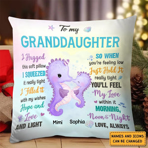 Personalized Granddaughter Gift Cute Seahorse Ocean Pillow