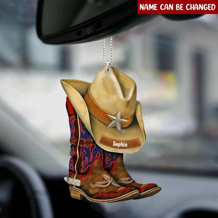 Personalized Cowgirl Boots Car Hanging Acrylic Ornament