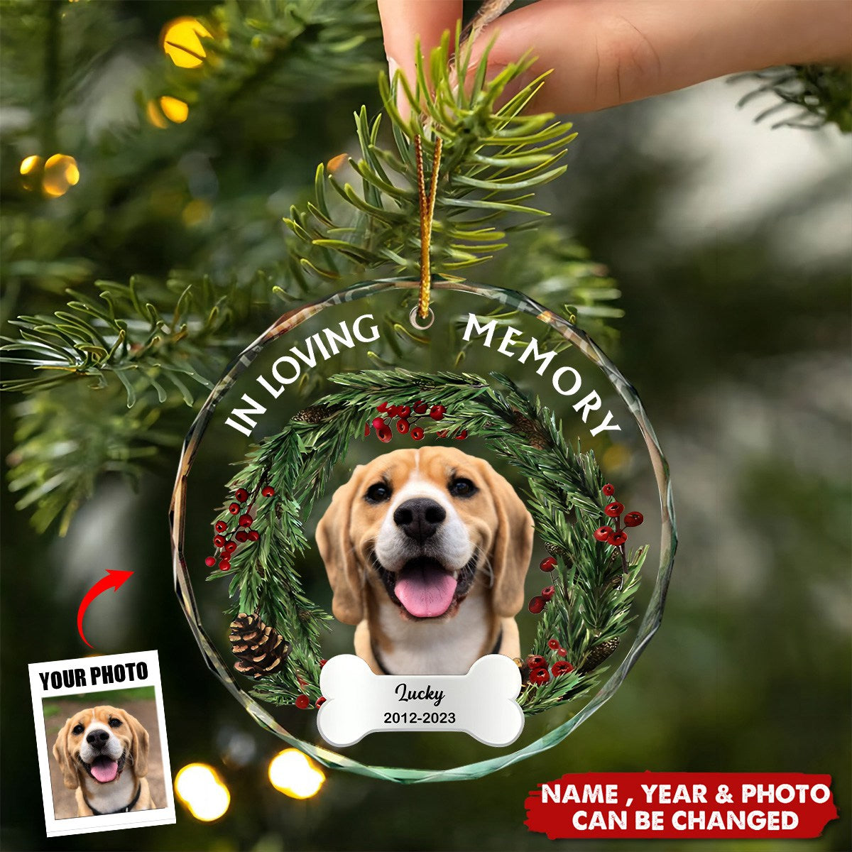Custom Photo In Loving Memory - Personalized Circle Glass Ornament