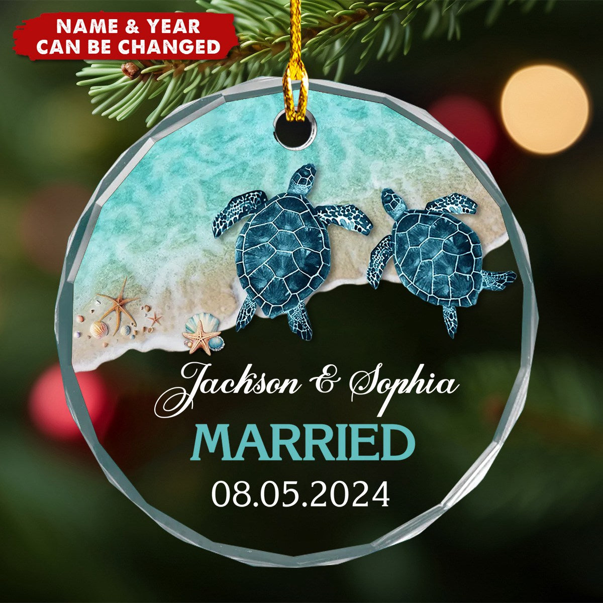 Lovely Beach Gift For Couple Personalized Glass Ornament Home Decoration