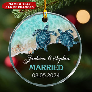 Lovely Beach Gift For Couple Personalized Glass Ornament Home Decoration