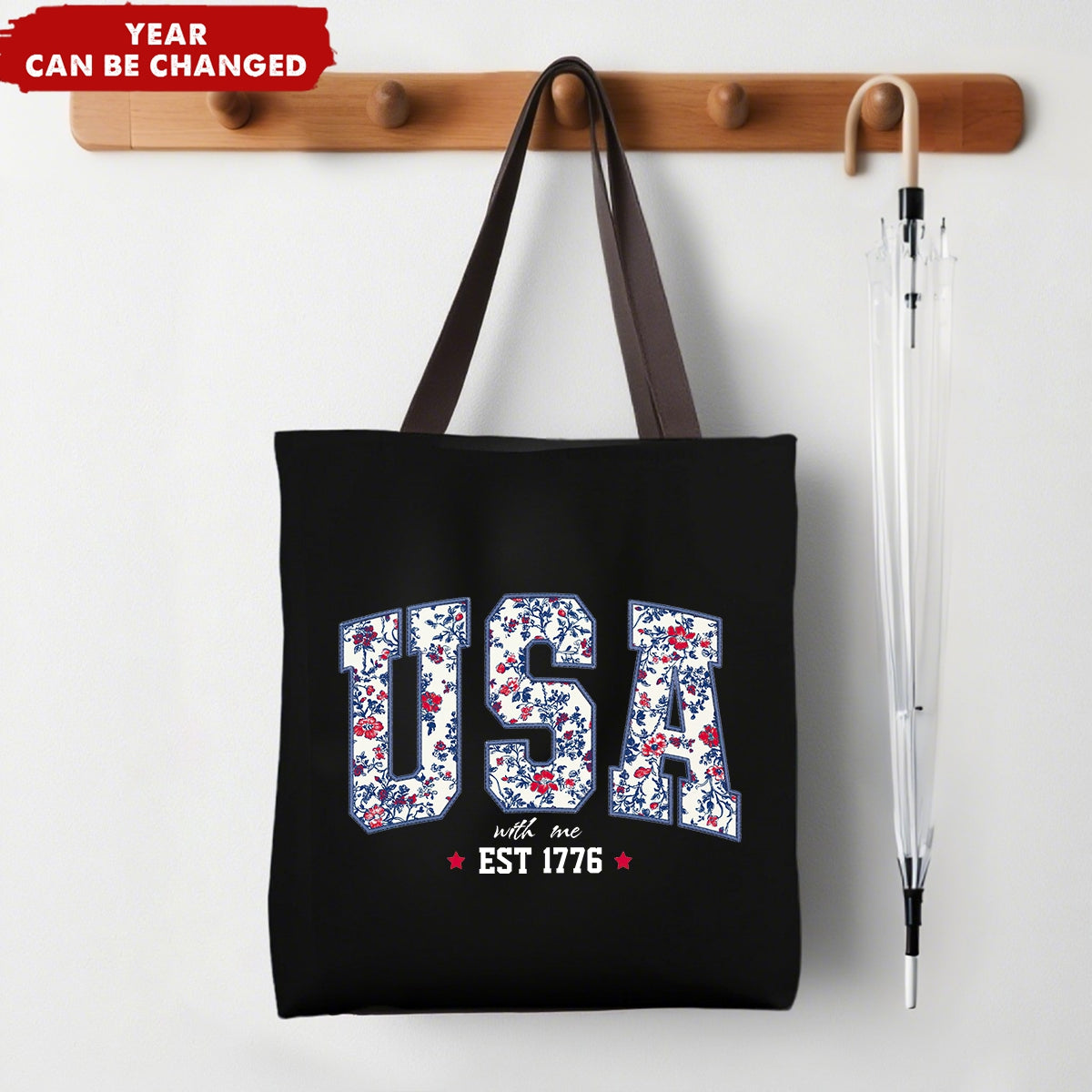 Floral USA 4th Of July Summer Patriotic America Est 1776 Personalized Tote Bag
