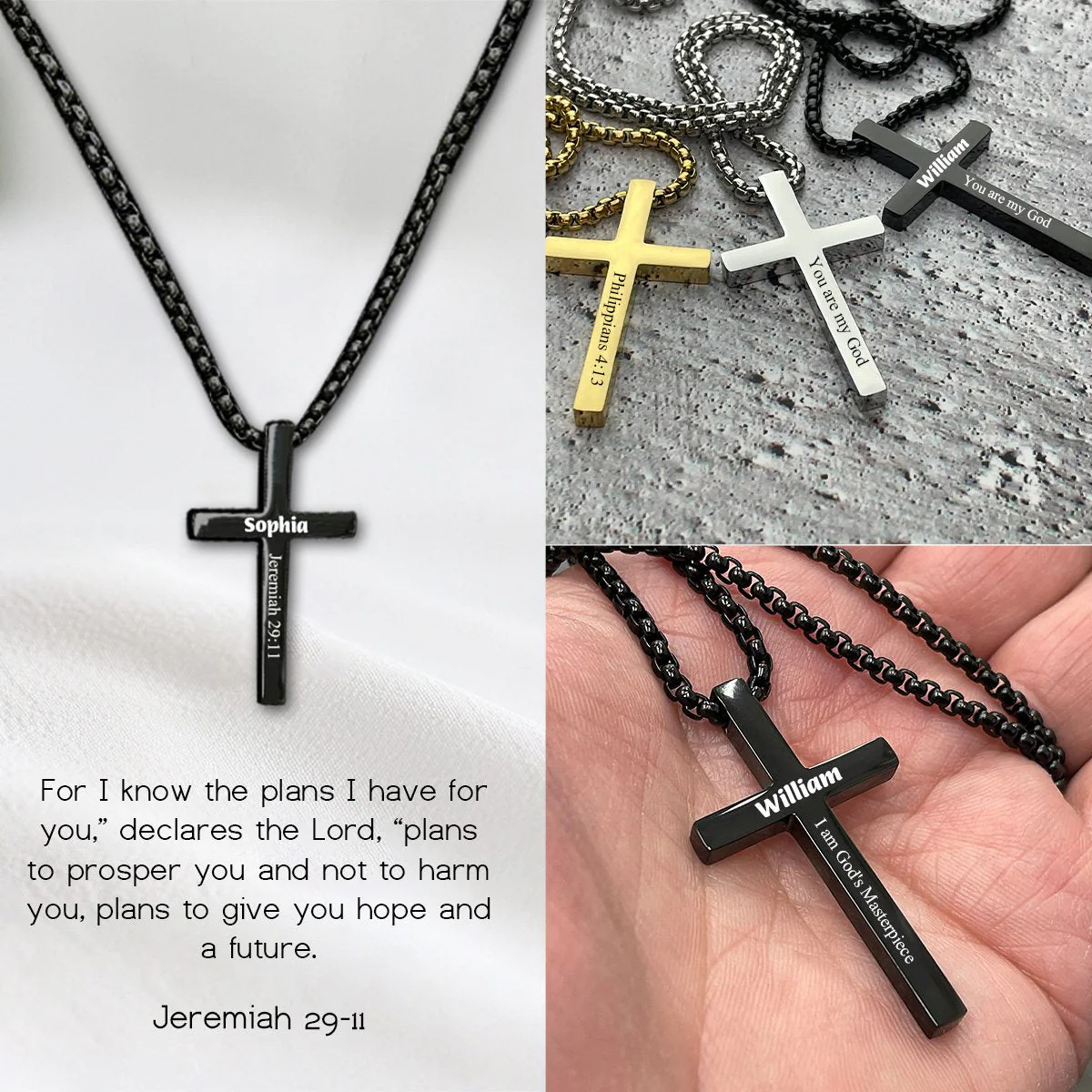 Personalized Cross Necklace Custom Engraved Pendant With Chain