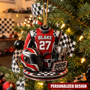 Personalized Racing Christmas Ornament - Custom Name Race Car Driver Gift