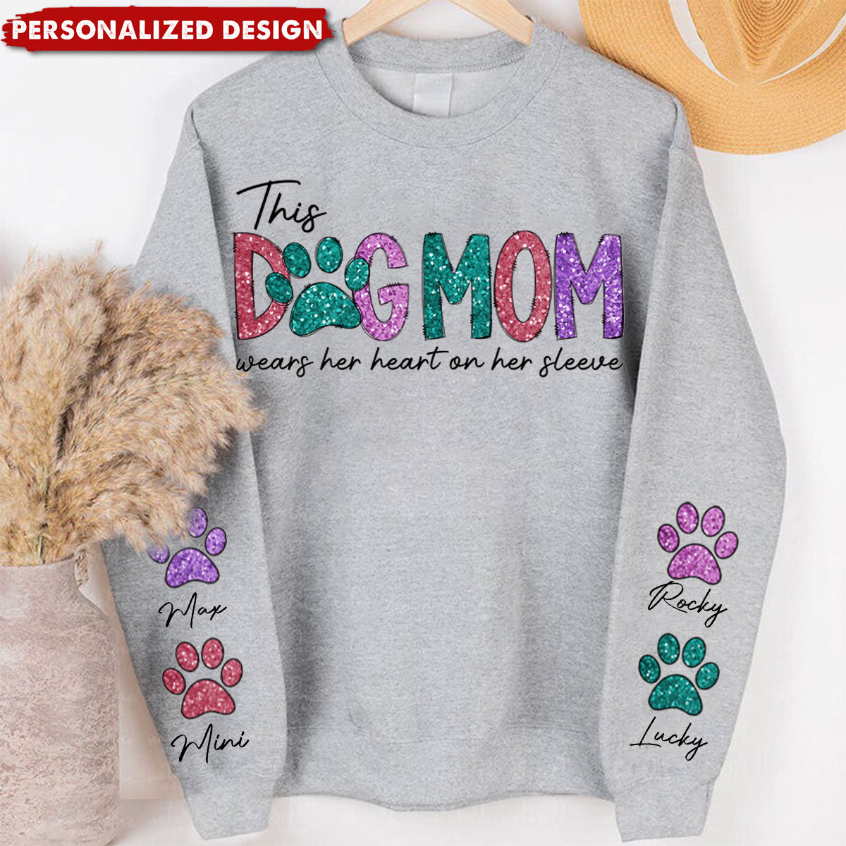 This Fur Mom Wears Her Heart On The Sleeve - Dog & Cat Personalized Unisex Sweatshirt With Design On Sleeve - Gift For Pet Lovers