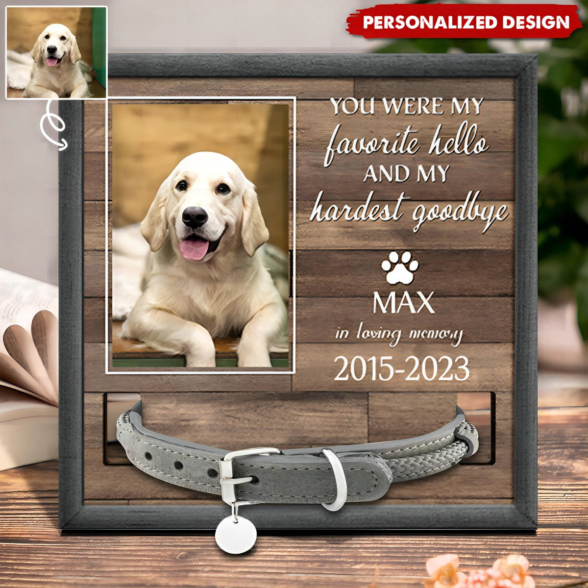Custom Photo My Hardest Goodbye - Memorial Gift For Pet Lovers - Personalized Pet Loss Sign, Collar Frame