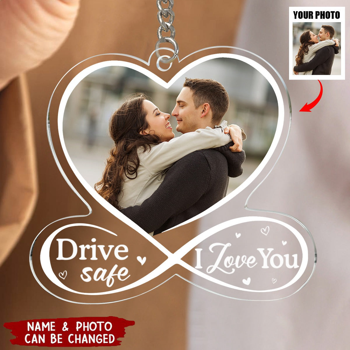 Custom Photo Drive Safe I Love You - Couple Personalized Keychain