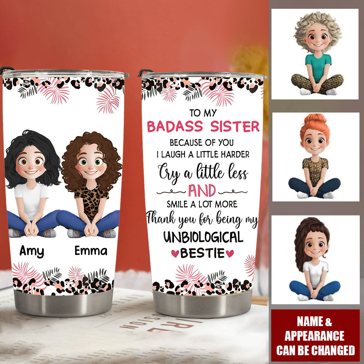 Personalized Bestie Because Of You I Laugh A Little Harder Leopard Steel Tumbler