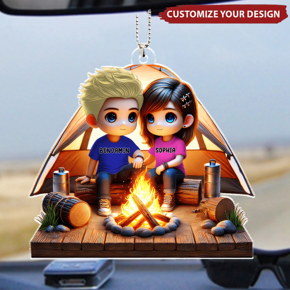 Camping Couple - Personalized Acrylic Car Ornament