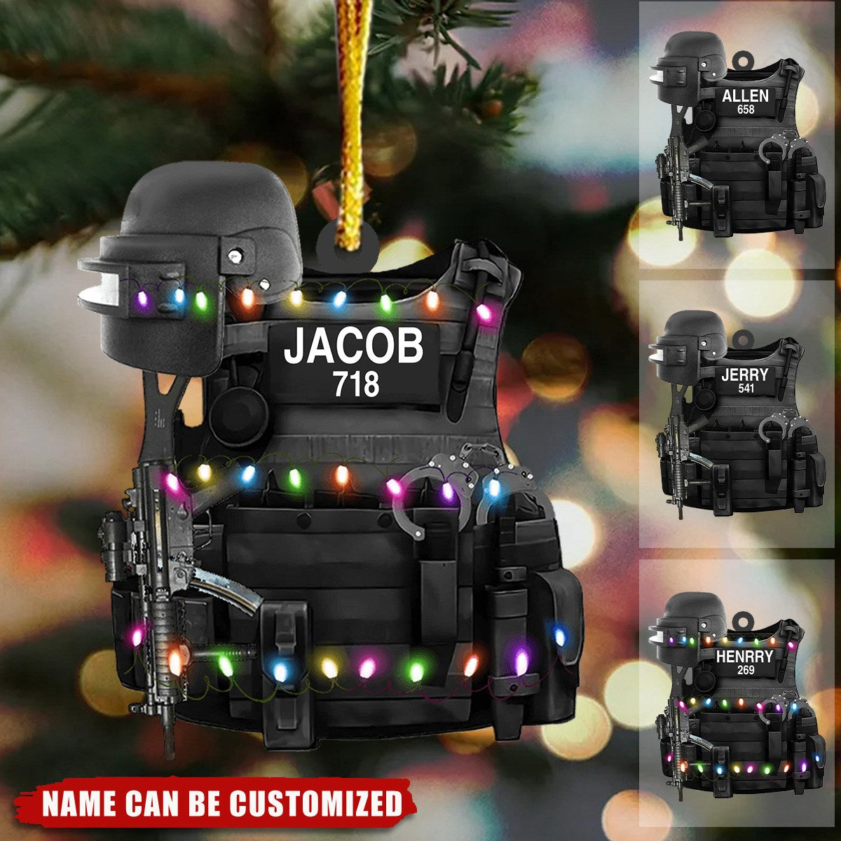 Police Bulletproof Gun 2 Sided Personalized Christmas Ornament