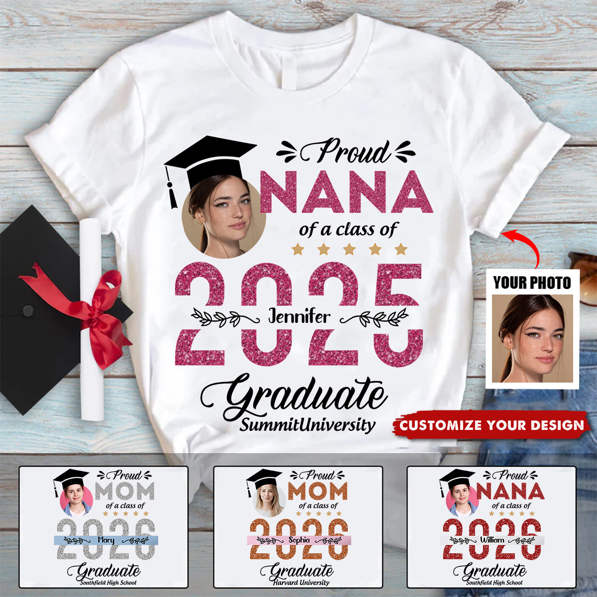 Proud Family Of 2025 Graduation T-Shirt, Personalized Shirt For Graduation