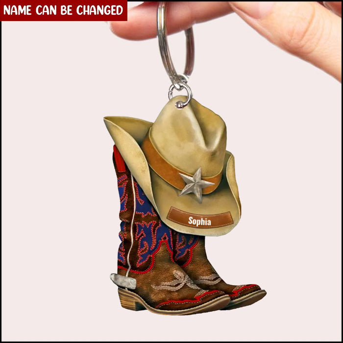 Personalized Cowgirl Boots Acrylic Keychain