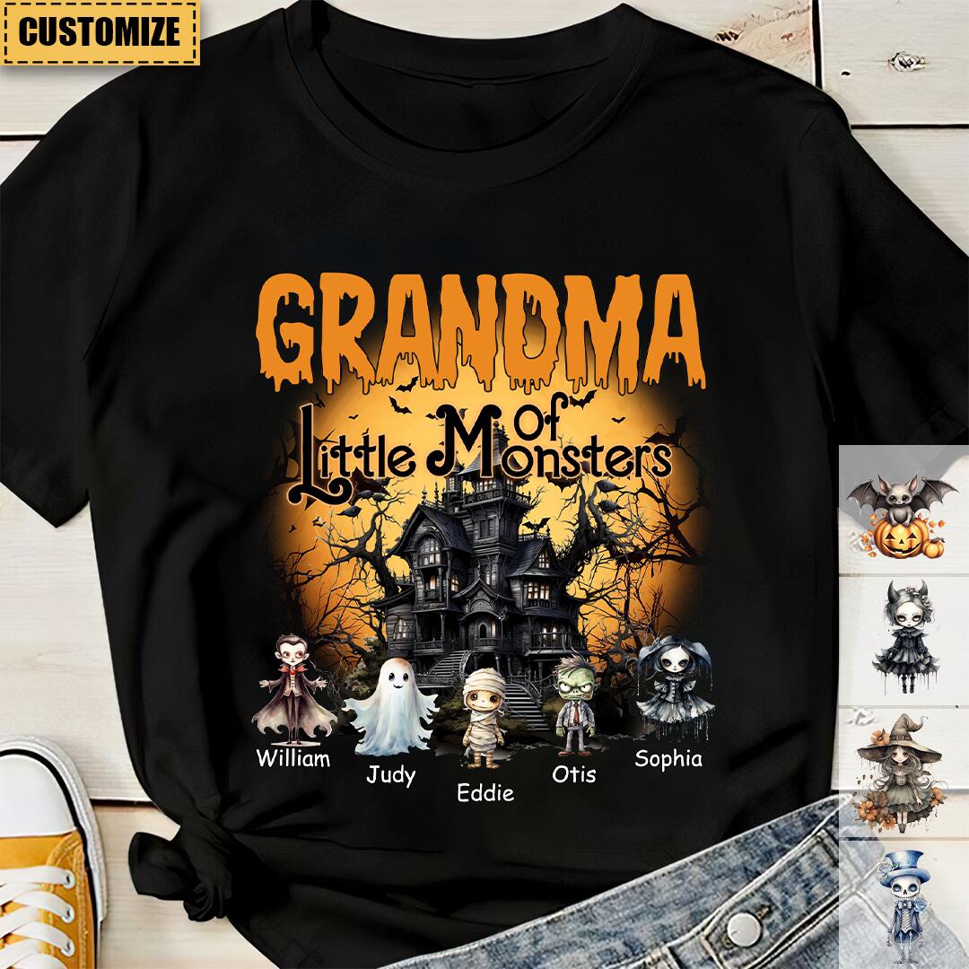 Grandma/Grandpa Of These Little Monsters - Personalized Custom Unisex T-Shirt - Gift For Parents, Gift For Grandparents, Grandkids Halloween Ideas