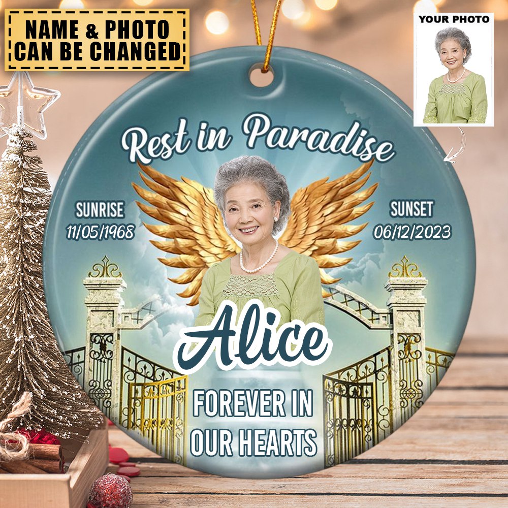 Rest In Paradise - Personalized Ceramic Photo Ornament