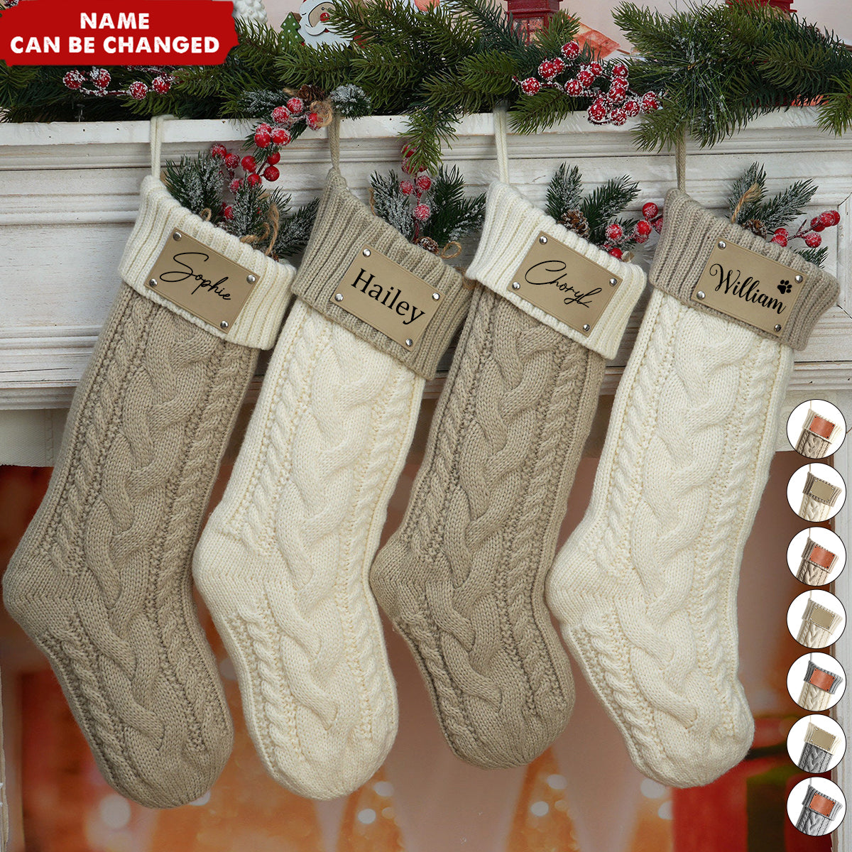 2024 Leather Patch Personalized Knit Christmas Stockings