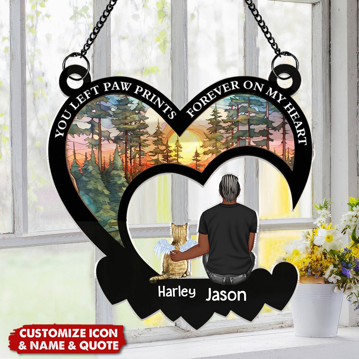 You Left Paw Prints On My Heart - Personalized Window Hanging Suncatcher Ornament