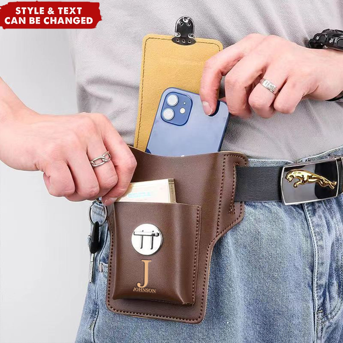 Personalized PU Leather Pouch Holsters Mobile Phone Waist Bag