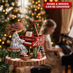 Custom Pianist Girl Christmas Ornament - Personalized Gifts For Piano Lovers