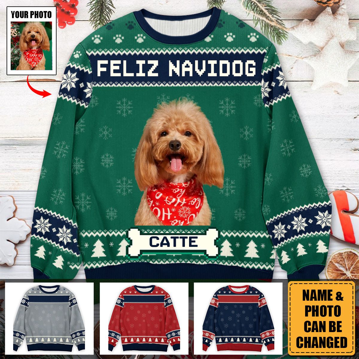Custom Photo We Wish You A Merry Woofmas - Dog Personalized Custom Ugly Sweatshirt - Christmas Gift For Pet Owners, Pet Lovers