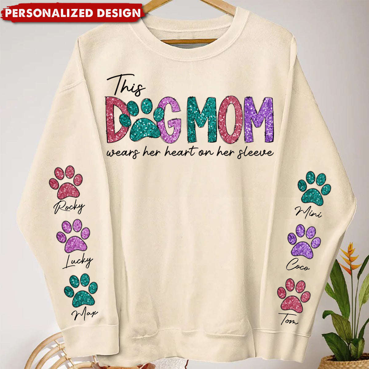 This Fur Mom Wears Her Heart On The Sleeve - Dog & Cat Personalized Unisex Sweatshirt With Design On Sleeve - Gift For Pet Lovers