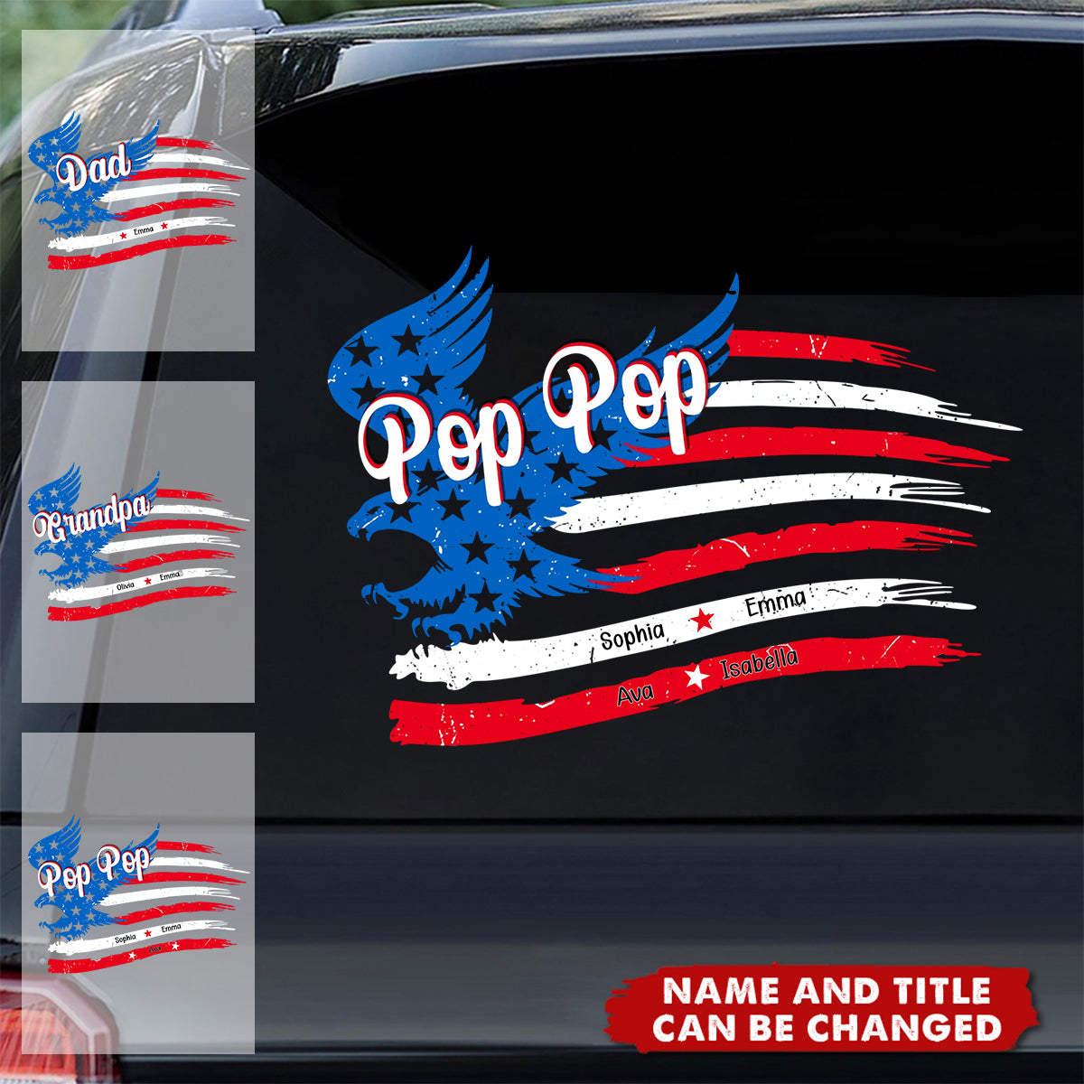 Papa With His Kids American Flag - Personalized Decal, Gift For Dad