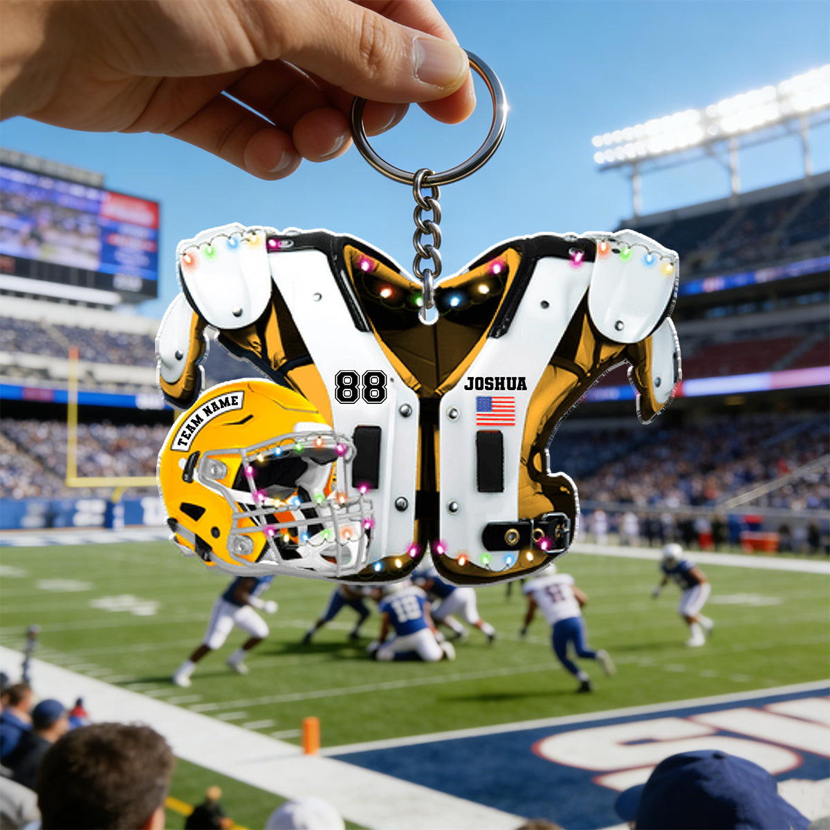 American Football Shoulder Pads and Helmet - Personalized Keychain