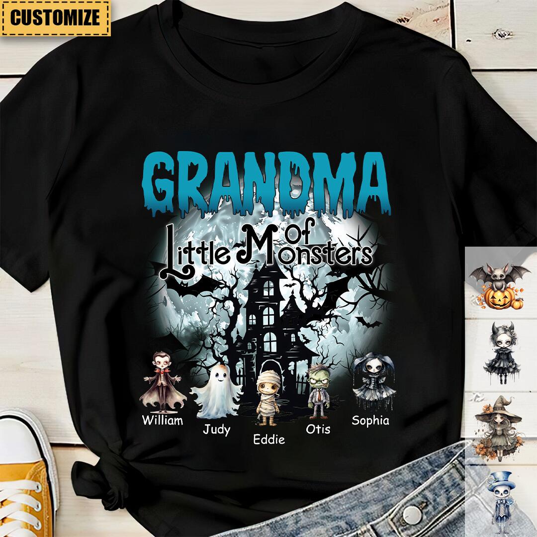 Nana/Grandpa Of These Little Monsters - Personalized Custom Unisex T-Shirt - Gift For Parents, Gift For Grandparents, Grandkids Halloween Ideas