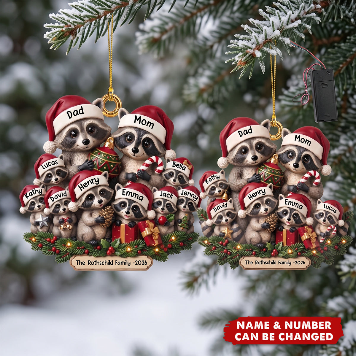 Lovely Raccoon Family Acrylic Ornament - Personalized Christmas Gifts For Family