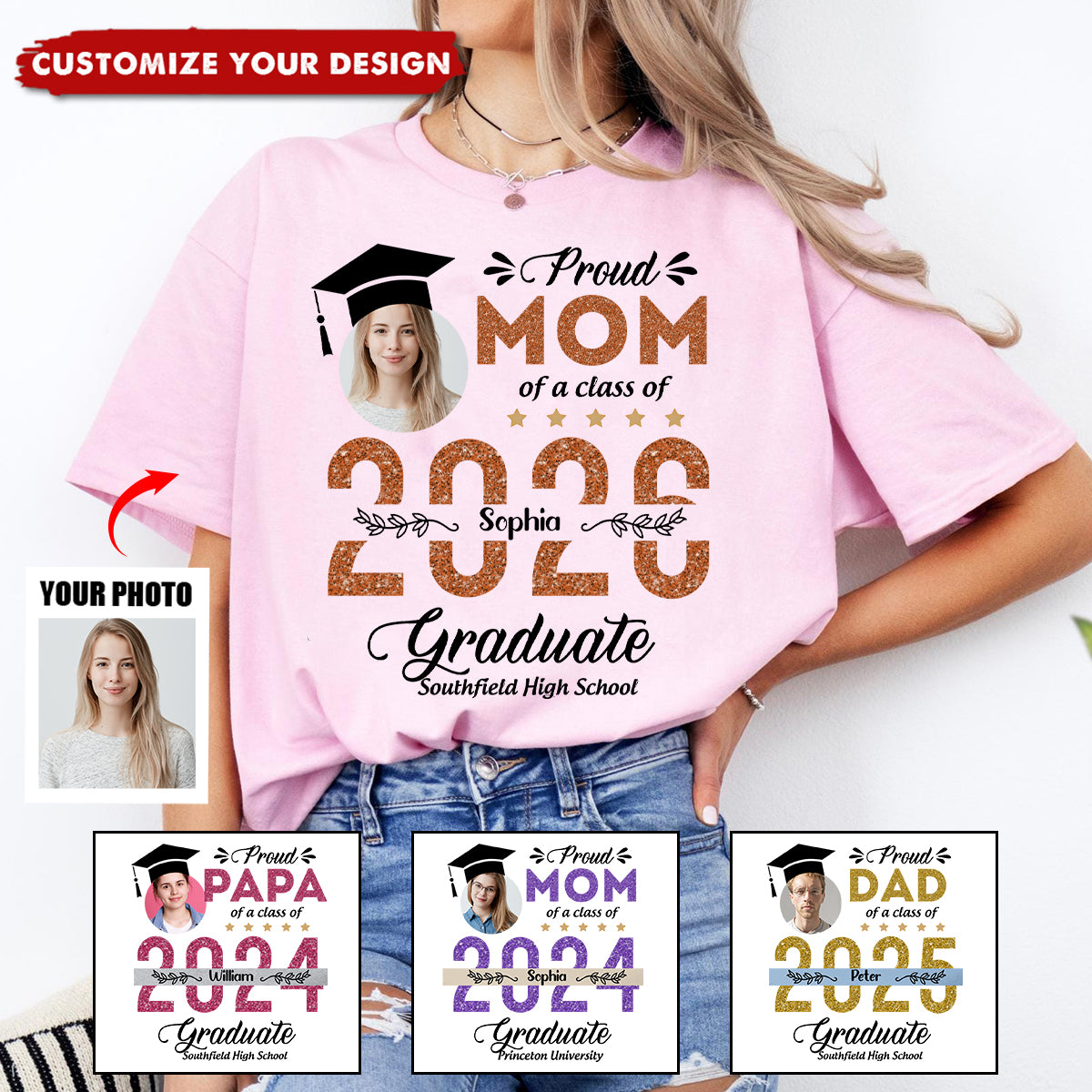 Proud Family Of 2025 Graduation T-Shirt, Personalized Shirt For Graduation