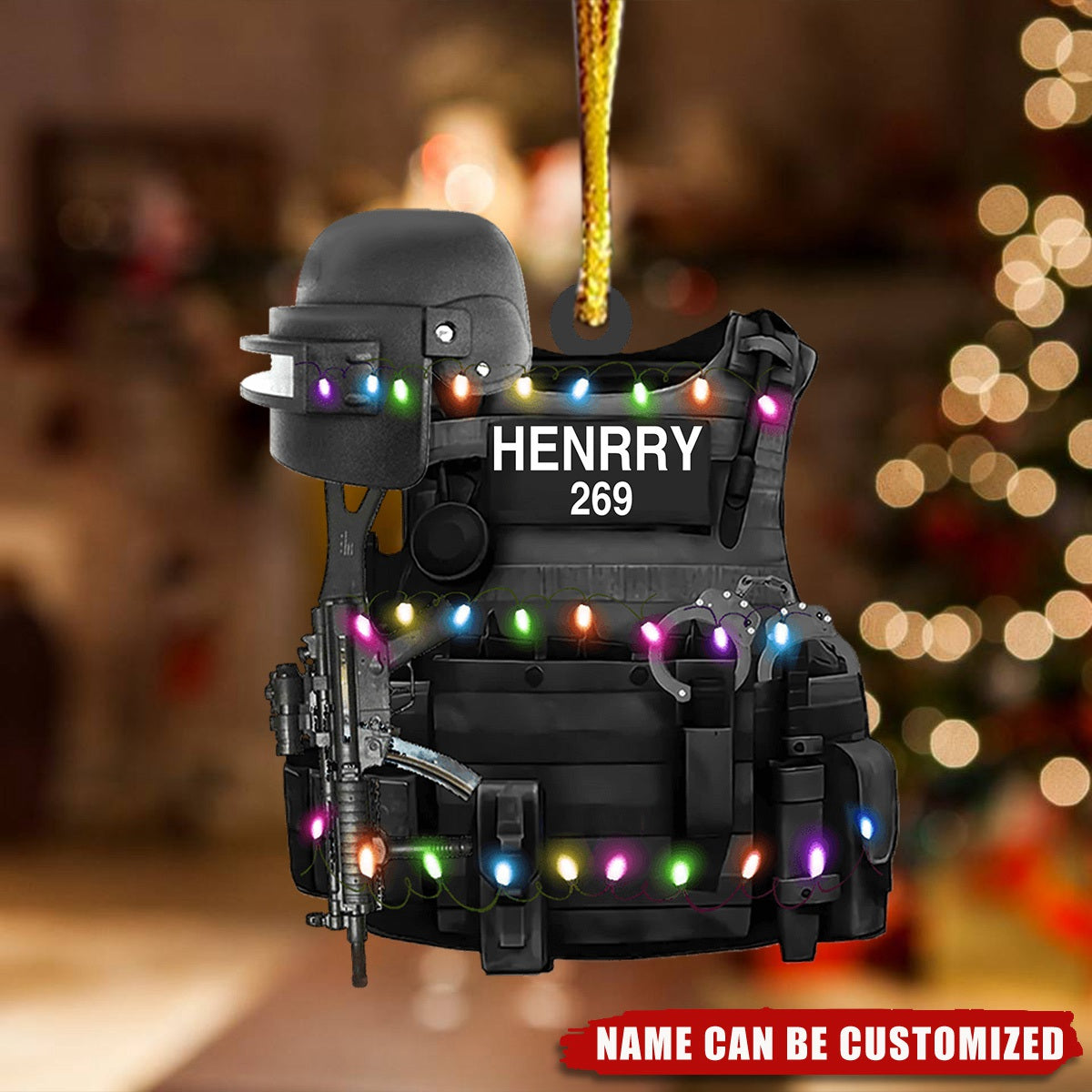 Police Bulletproof Gun 2 Sided Personalized Christmas Ornament